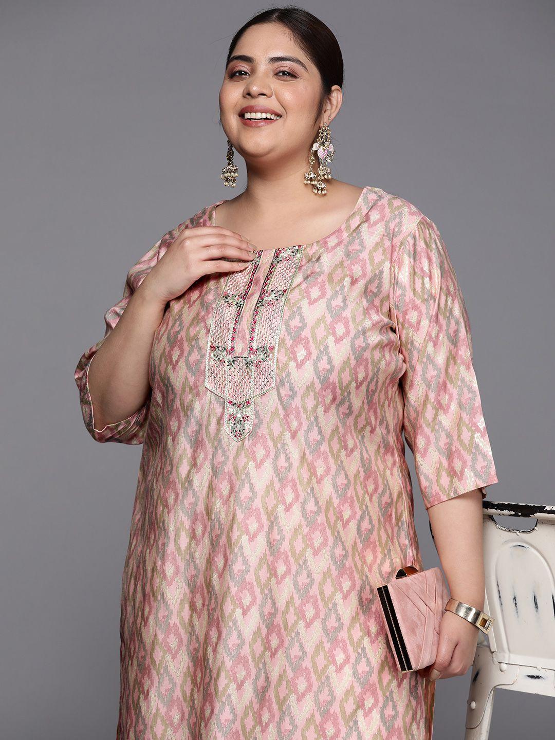 extra love by libas plus size printed thread work kurta