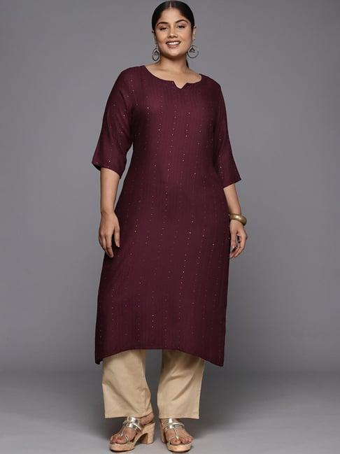 extra love by libas purple embellished straight kurta