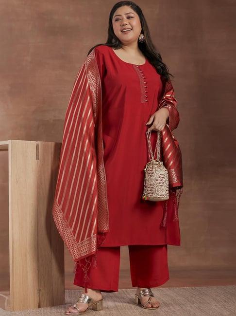 extra love by libas red straight fit kurta palazzo set with dupatta