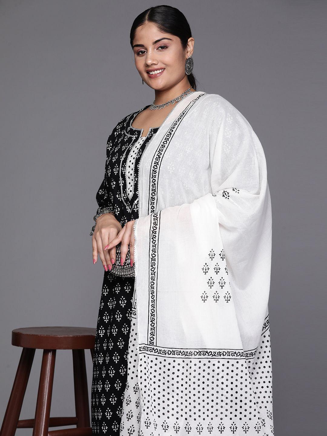 extra love by libas women black ethnic motifs printed regular gotta patti pure cotton kurta with palazzos &