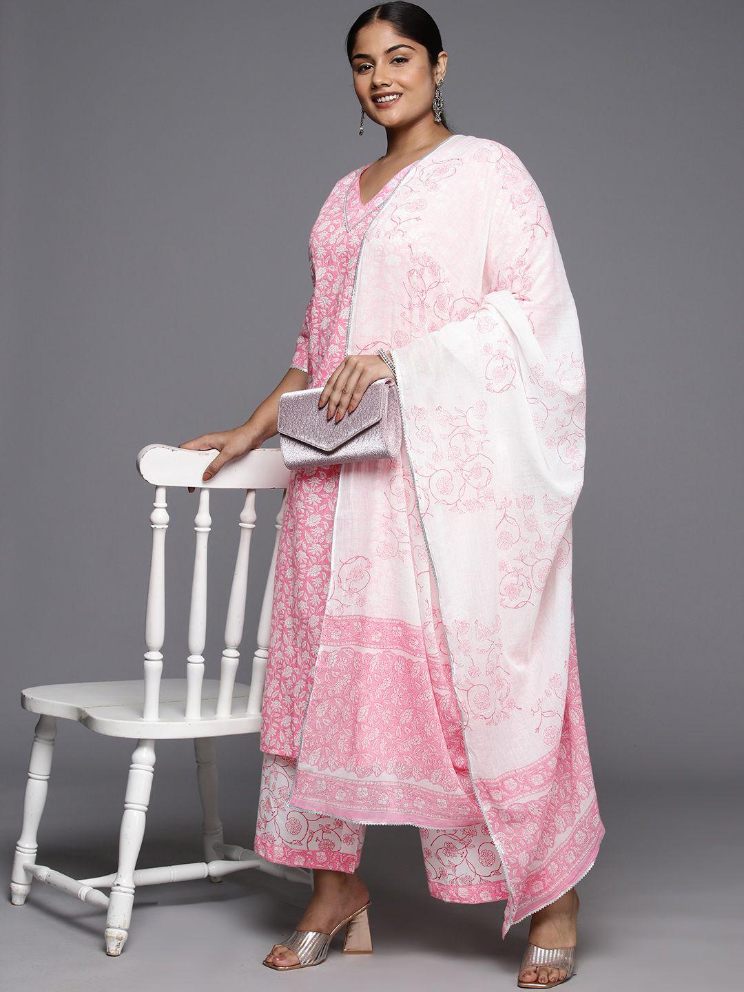 extra love by libas women floral printed gotta patti cotton kurta with palazzos & dupatta