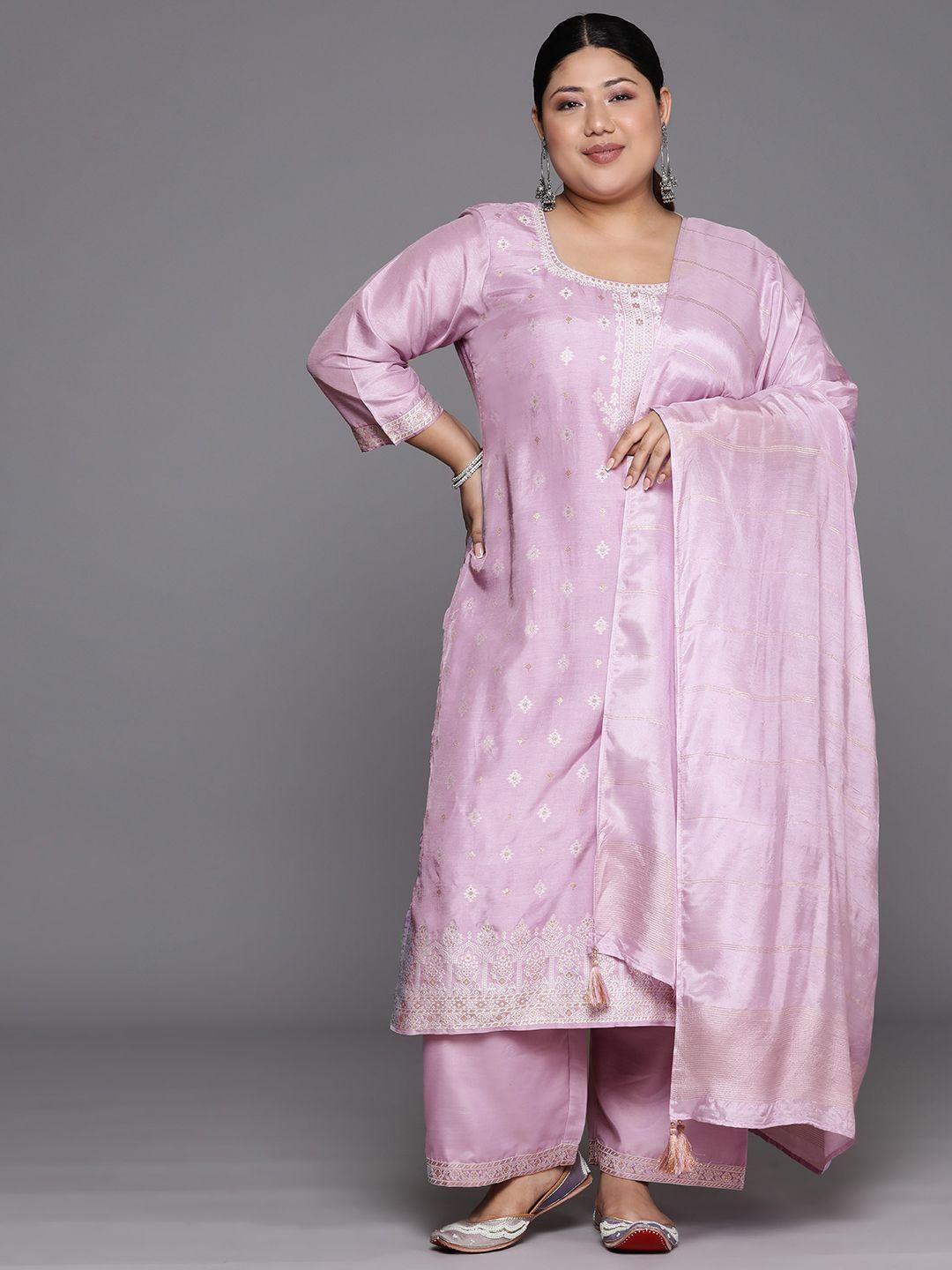 extra love by libas women lavender floral regular kurta with trousers & with dupatta