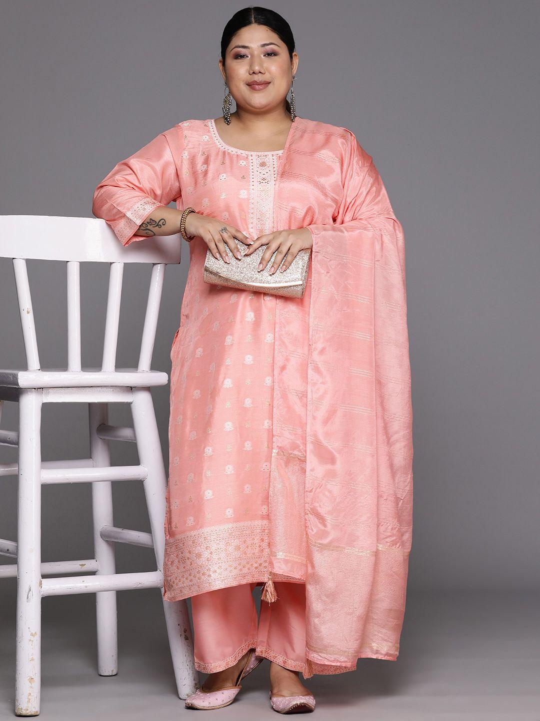 extra love by libas women peach-coloured floral regular kurta with trousers & with dupatta