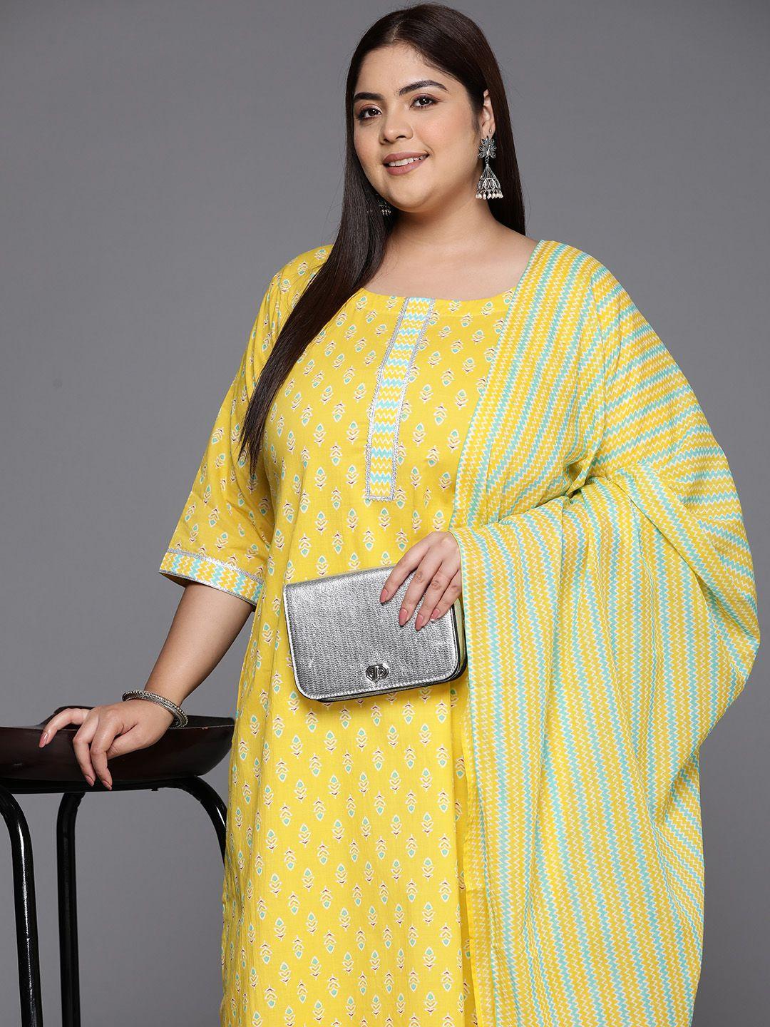 extra love by libas women plus size ethnic motifs printed gotta patti cotton kurta set