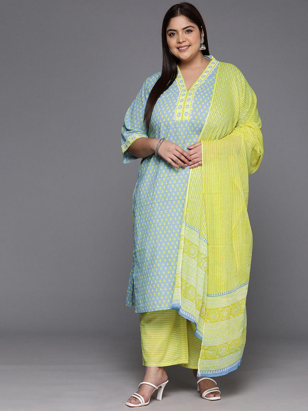 extra love by libas women plus size ethnic motifs printed regular pure cotton kurta set