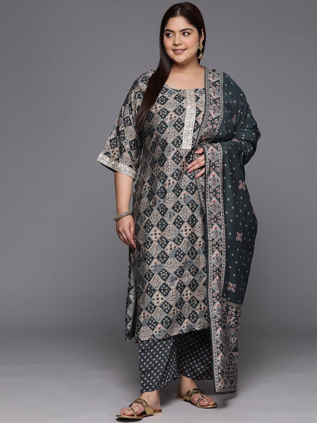 extra love by libas women plus size ethnic motifs printed regular sequinned kurta set