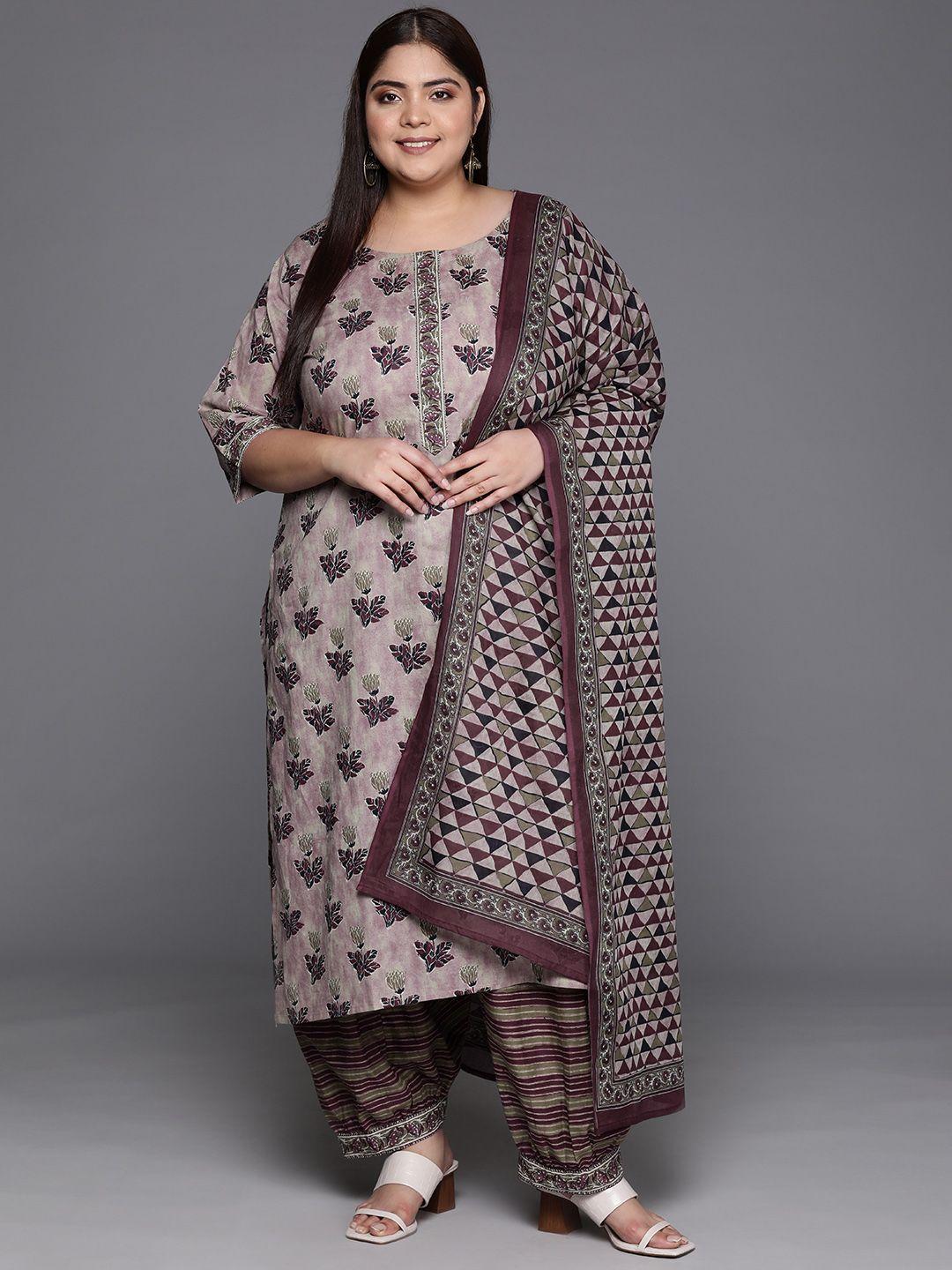 extra love by libas women plus size floral printed kurta with salwar & with dupatta