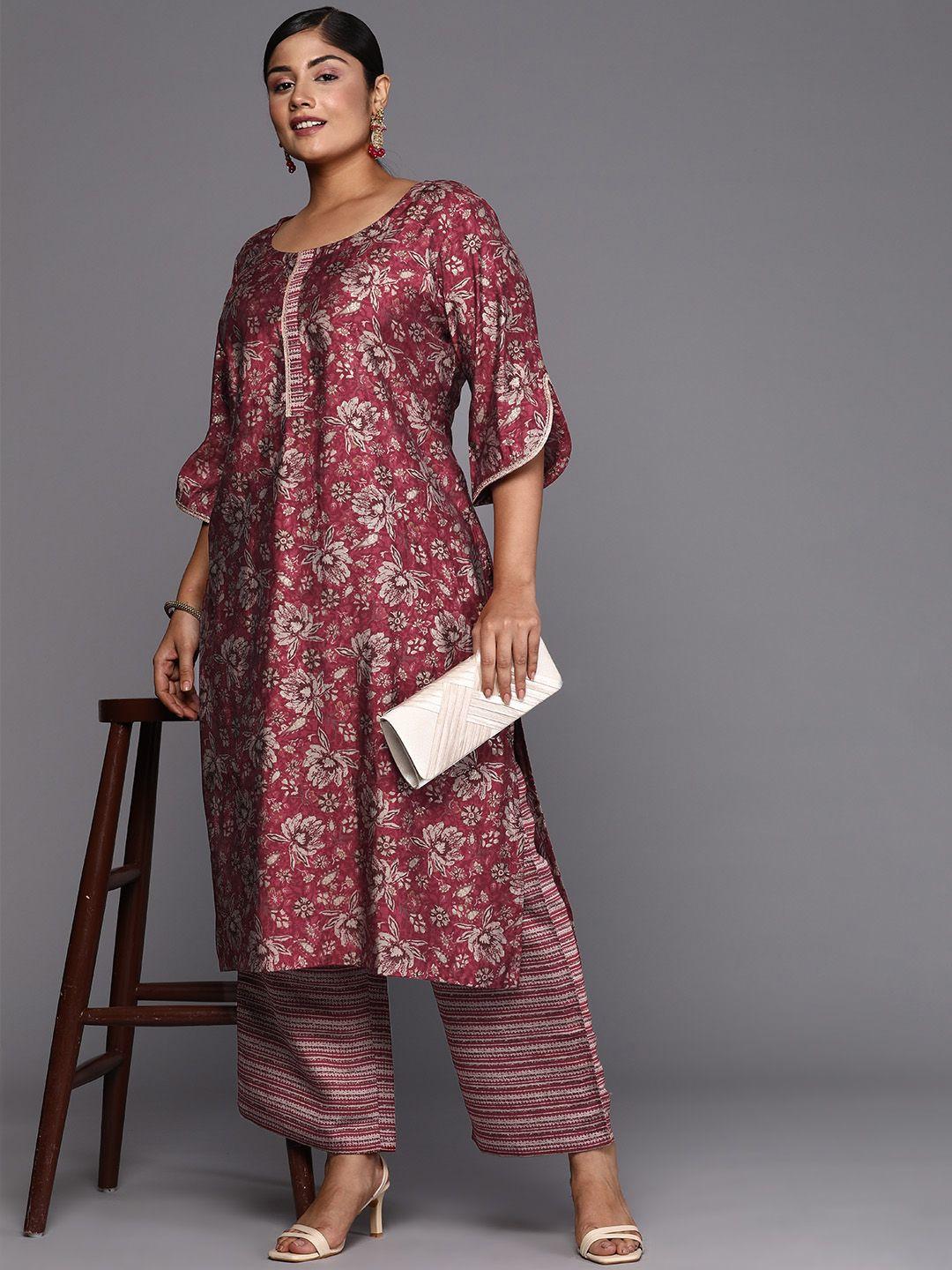 extra love by libas women plus size floral printed regular kurta with palazzos