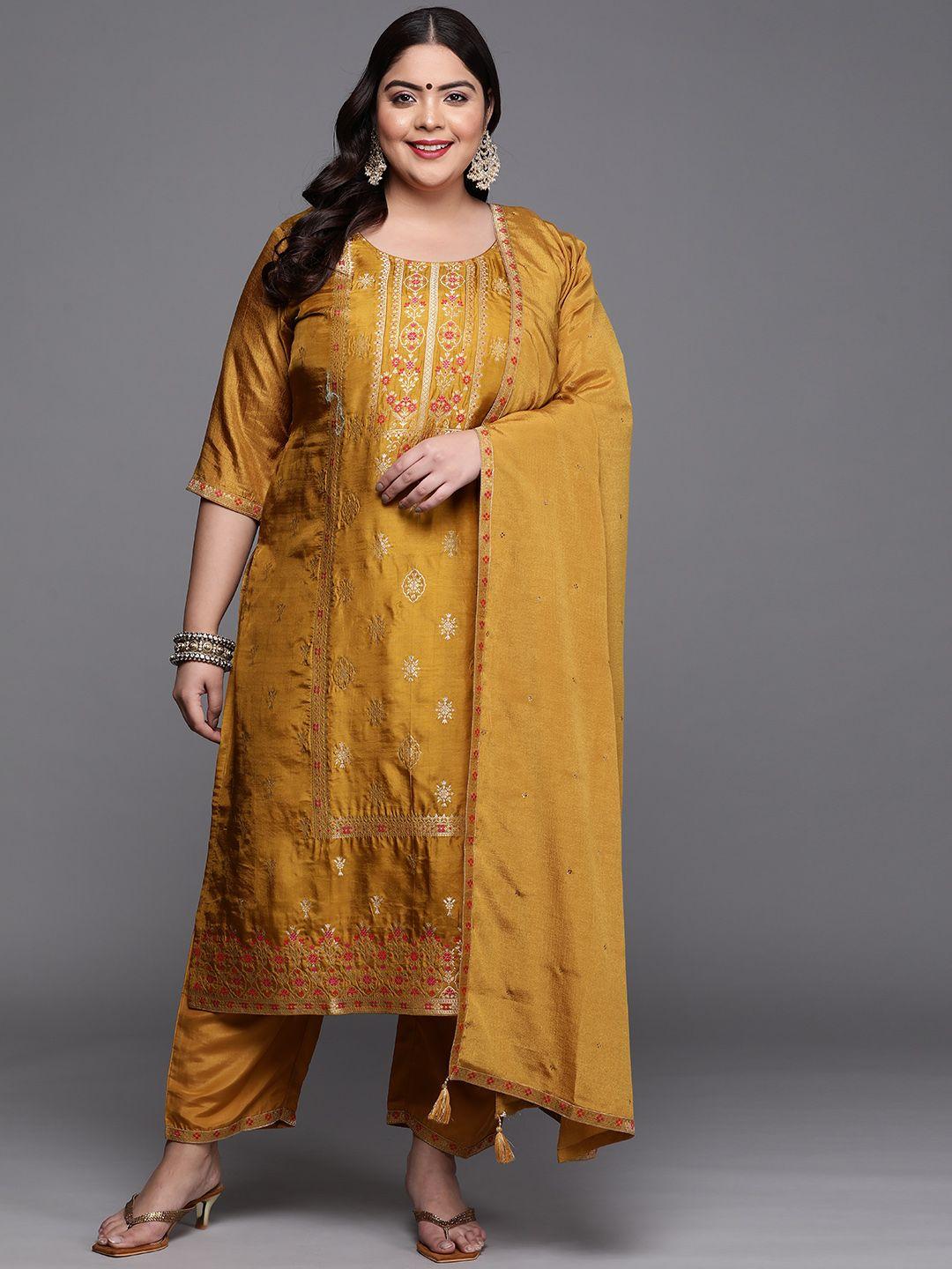 extra love by libas women plus size mustard yellow ethnic motifs kurta set