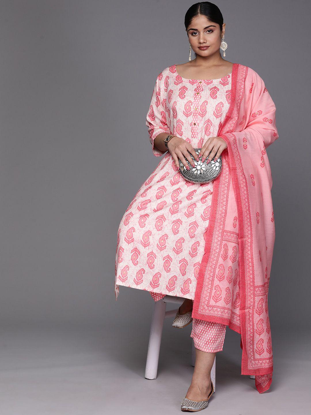 extra love by libas women plus size paisley printed kurta with trousers & with dupatta