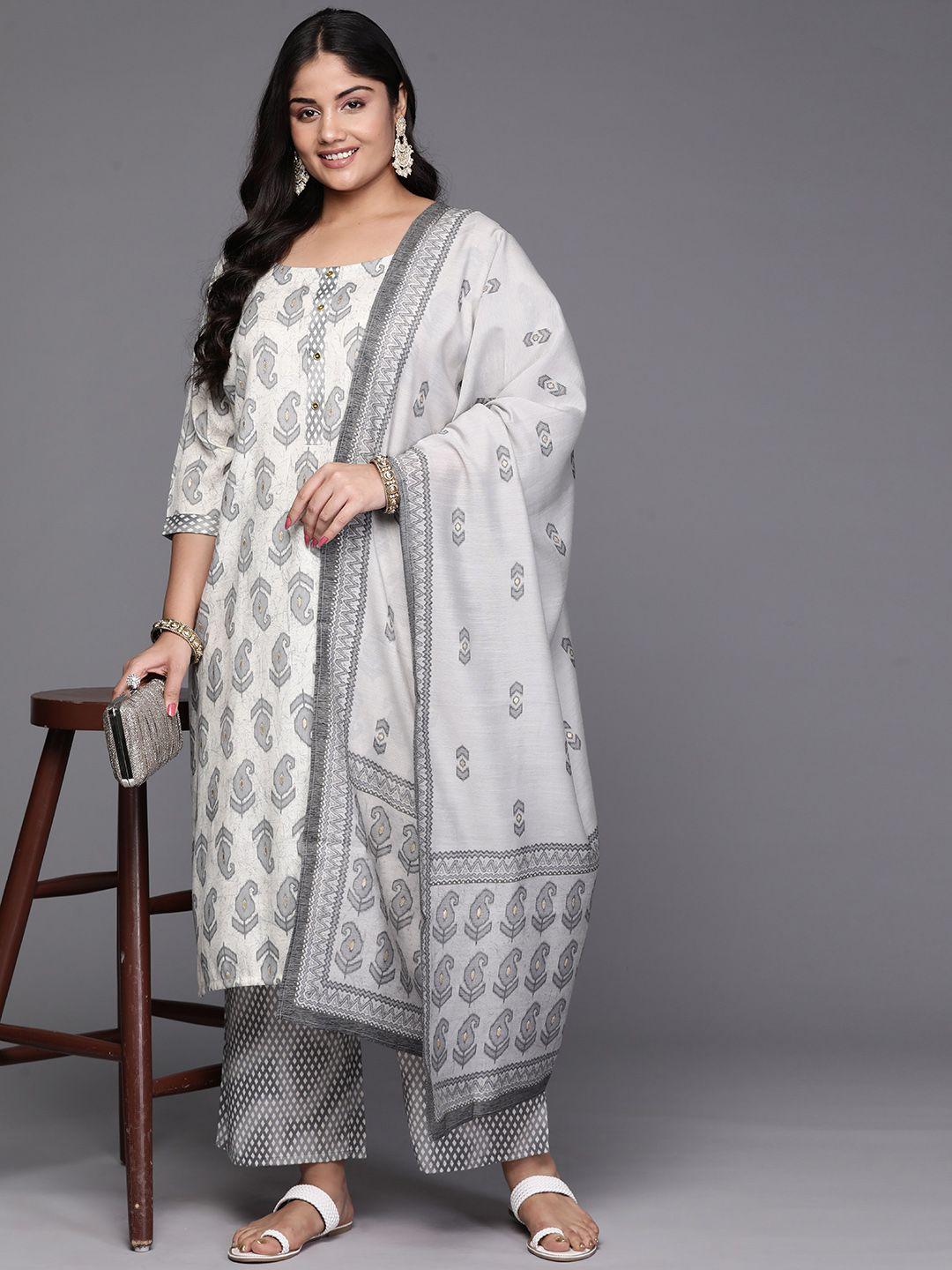 extra love by libas women plus size paisley printed kurta with trousers & with dupatta