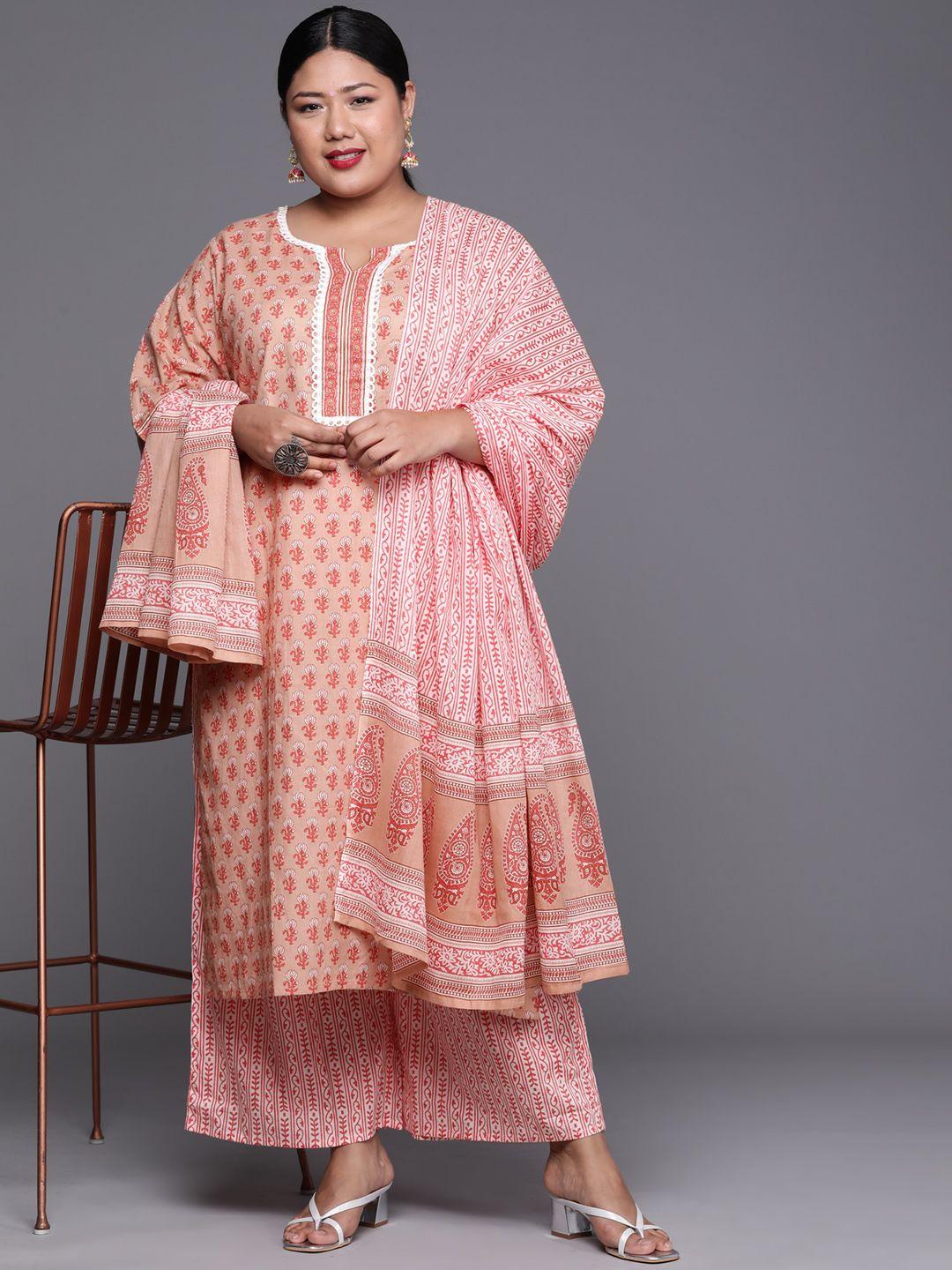 extra love by libas women plus size peach-coloured floral printed kurta set