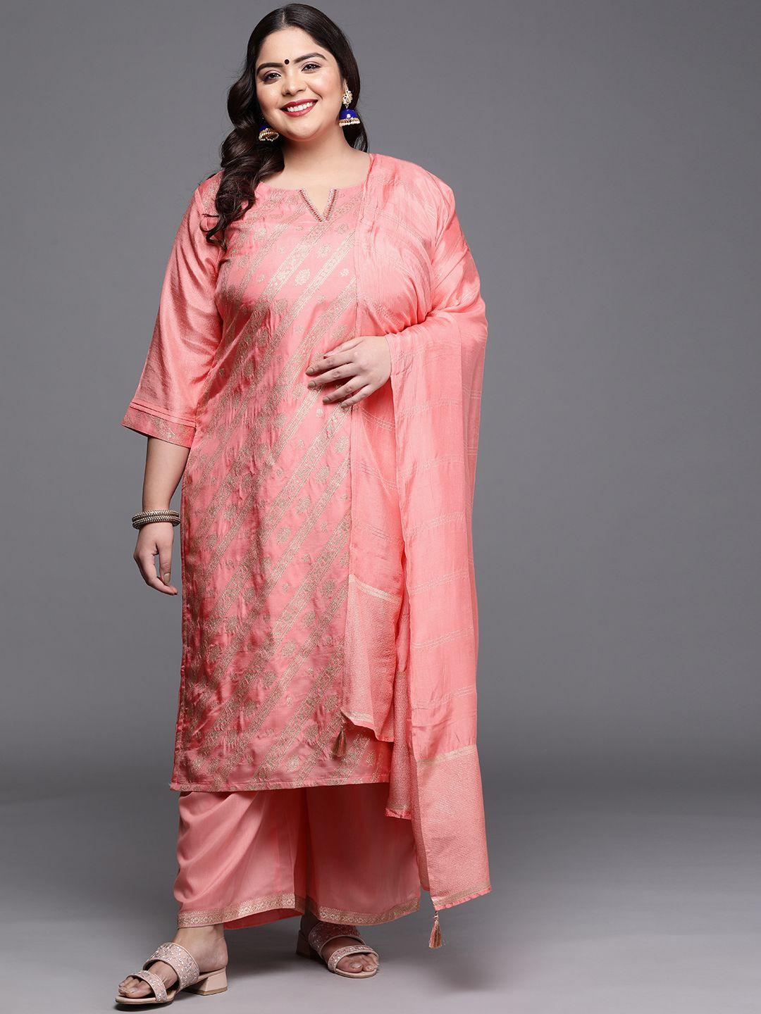 extra love by libas women plus size peach-coloured self design kurta set & dupatta