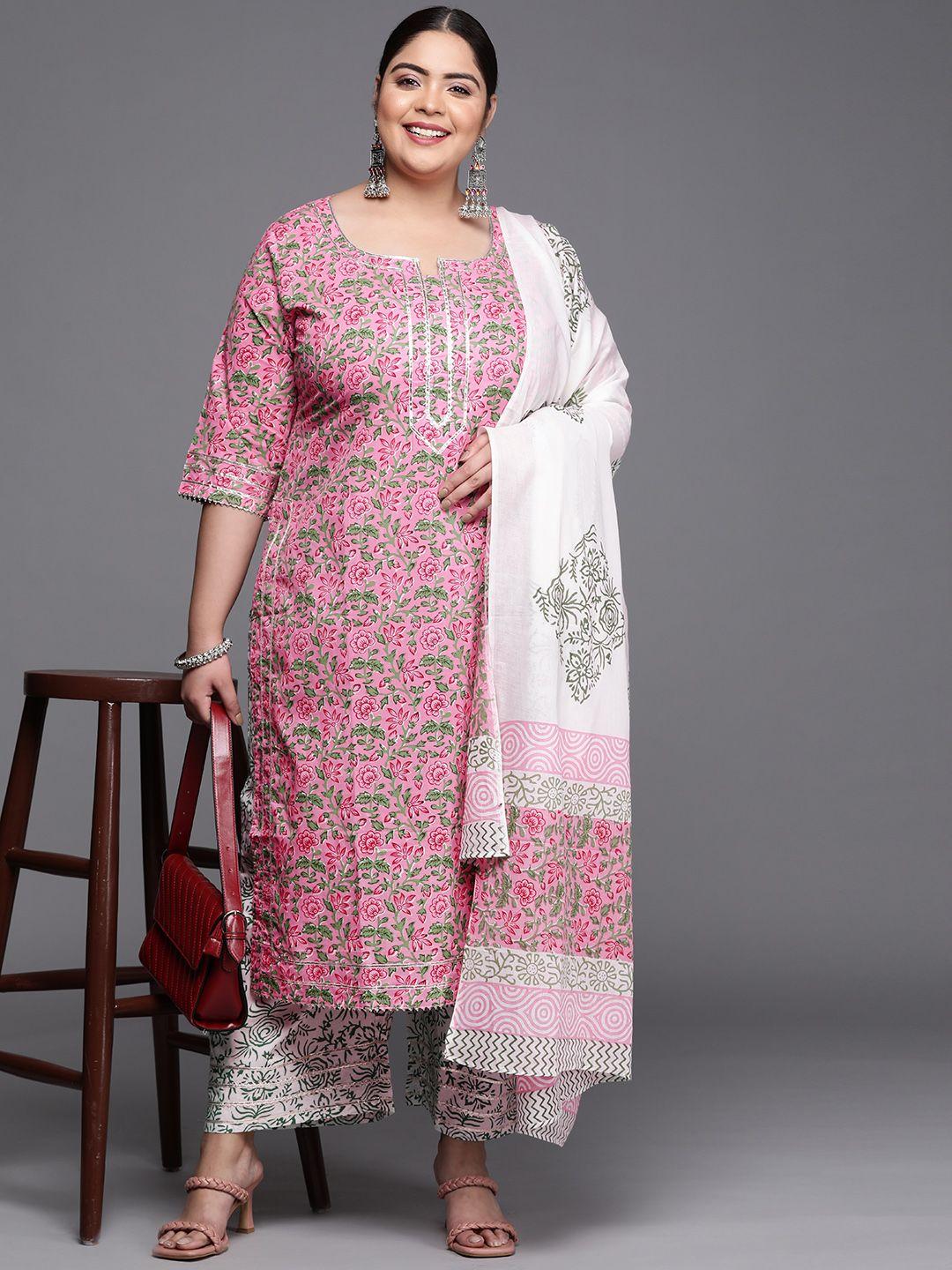 extra love by libas women plus size pink floral print gotta patti kurta set