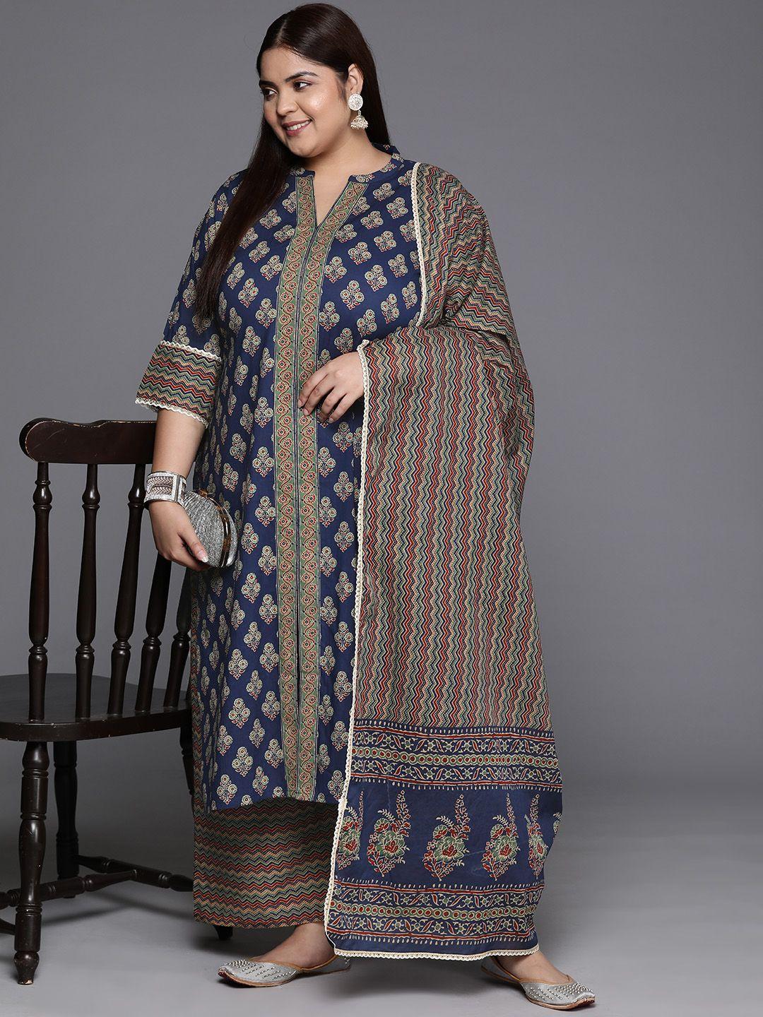 extra love by libas women plus size printed gotta patti kurta with palazzos & with dupatta