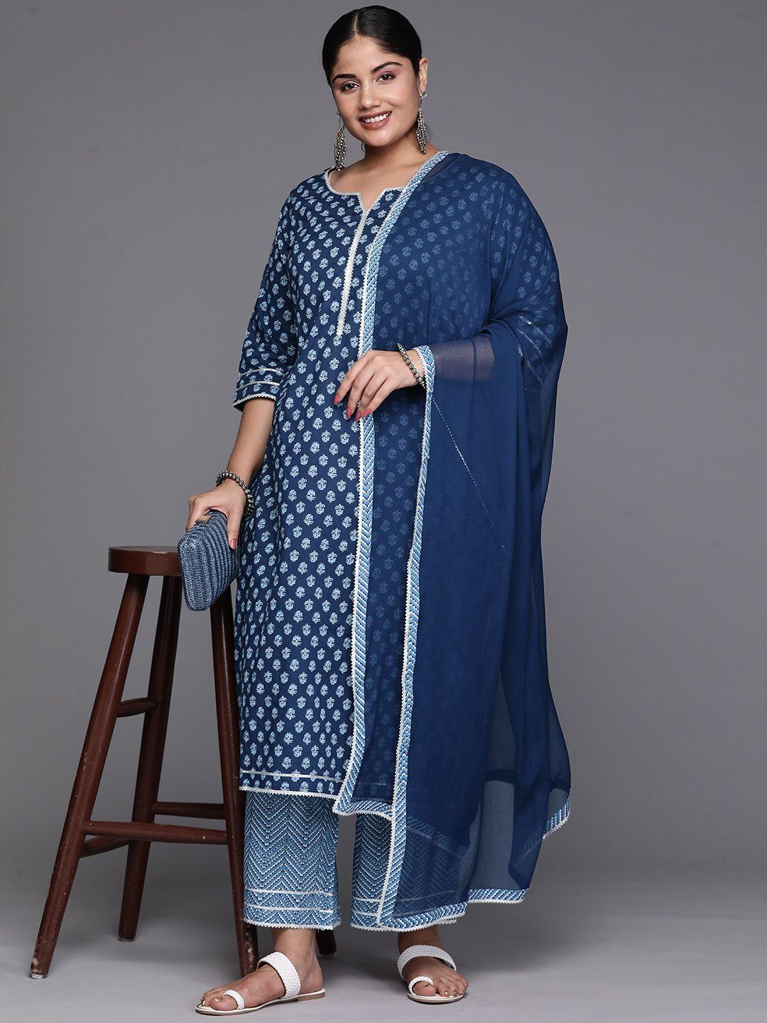 extra love by libas women plus size printed gotta patti kurta with trousers & with dupatta