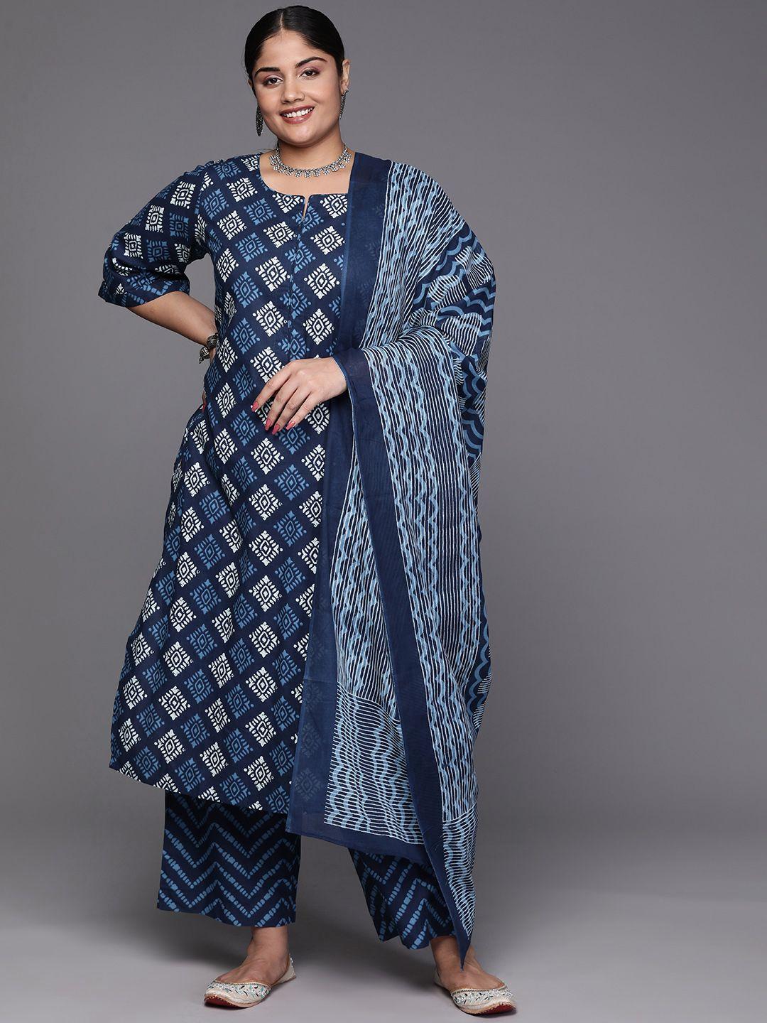 extra love by libas women plus size printed pure cotton kurta with trousers & with dupatta