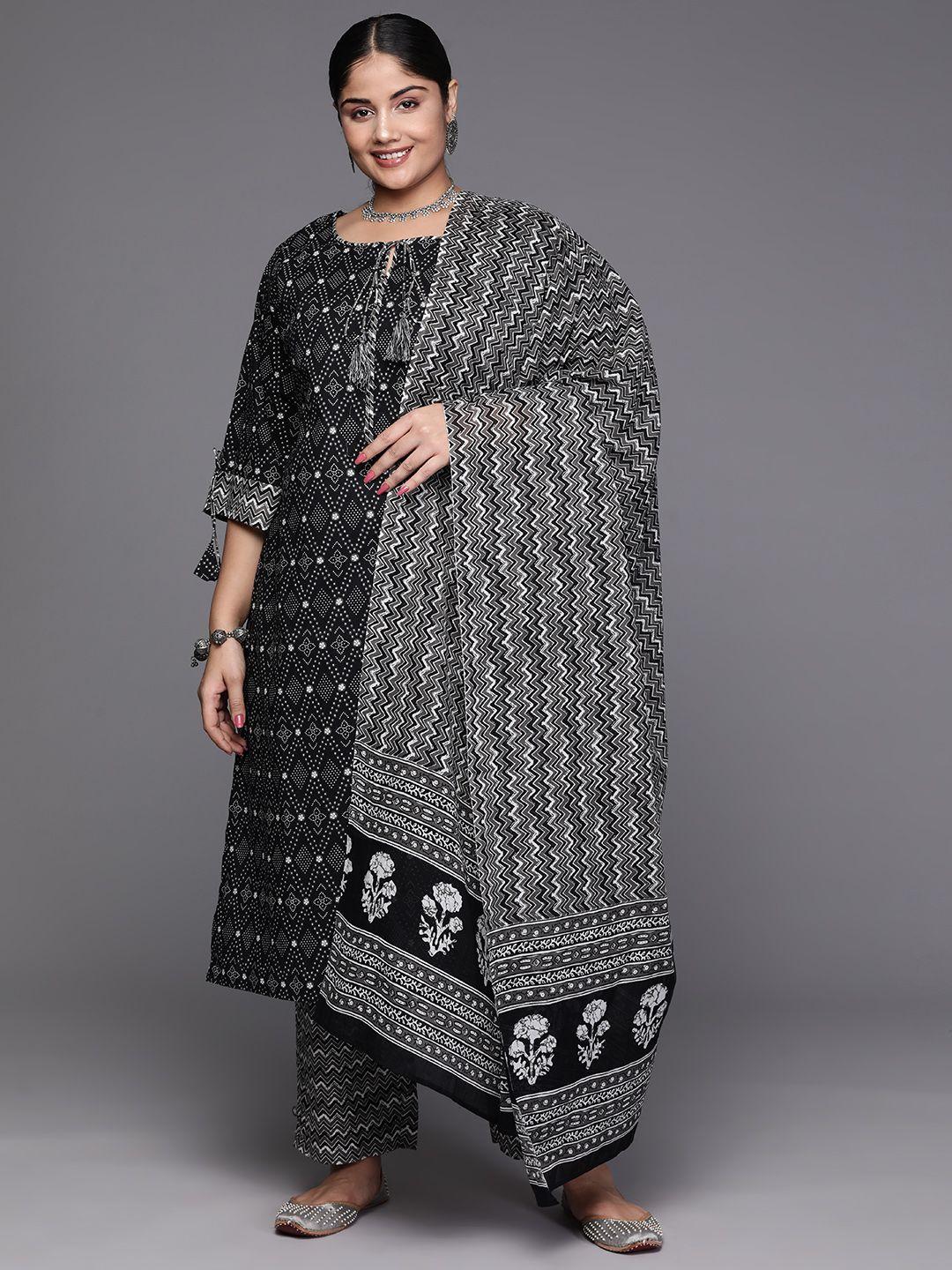 extra love by libas women plus size printed pure cotton kurta with trousers & with dupatta