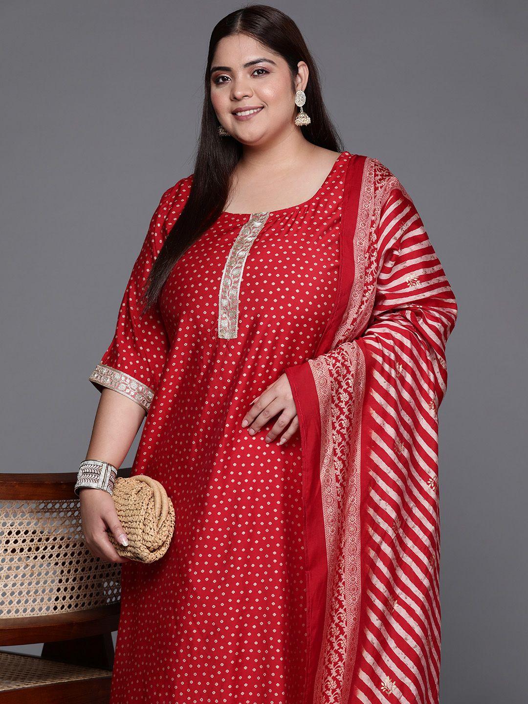 extra love by libas women plus size printed sequinned kurta with palazzos & with dupatta