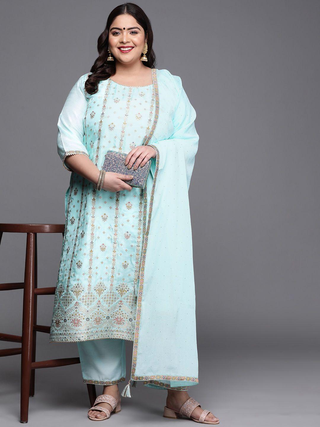 extra love by libas women plus size turquoise blue floral kurta set