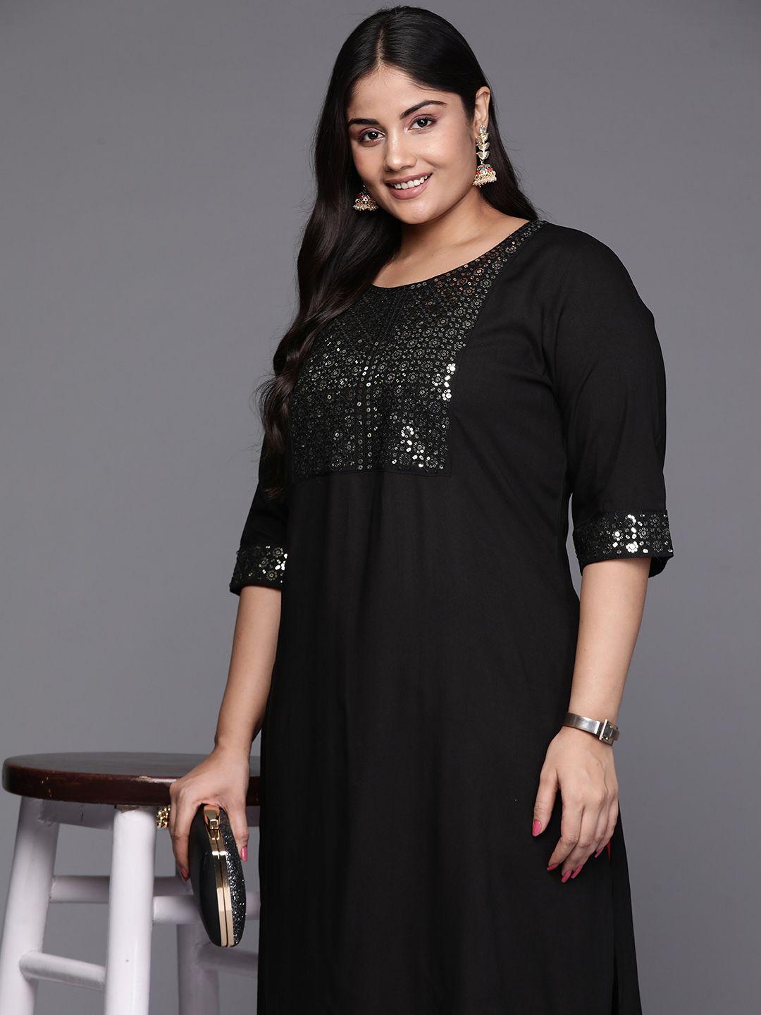 extra love by libas women plus size yoke design sequinned kurta