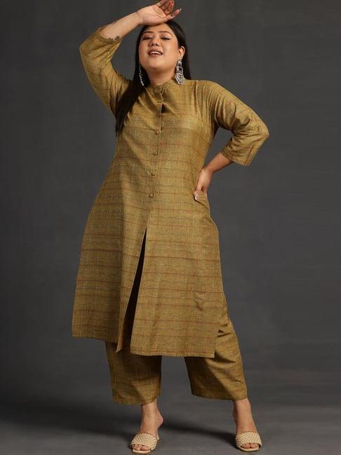 extra love by libas yellow chequered kurta pant set