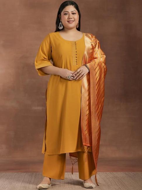 extra love by libas yellow straight fit kurta pant set with dupatta
