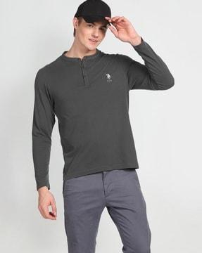 extra slim fit henley t-shirt with logo print