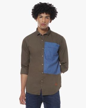 extra slim fit shirt with patch work