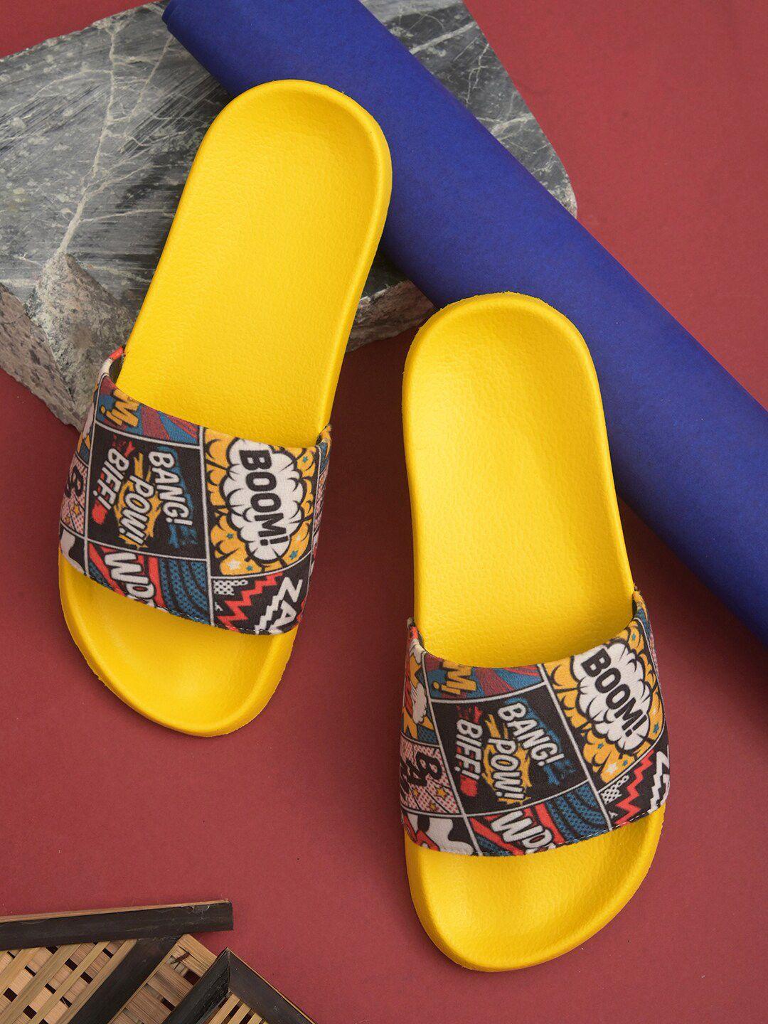 extrimos men mustard & black printed sliders