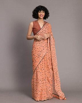 eye print saree with tassels