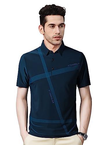 eyebogler men's trendy polo neck half sleeves teal blue printed t-shirt