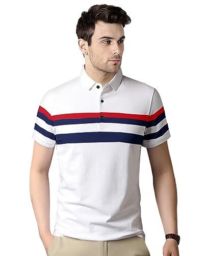 eyebogler polo neck half sleeve striped print casual men tshirt