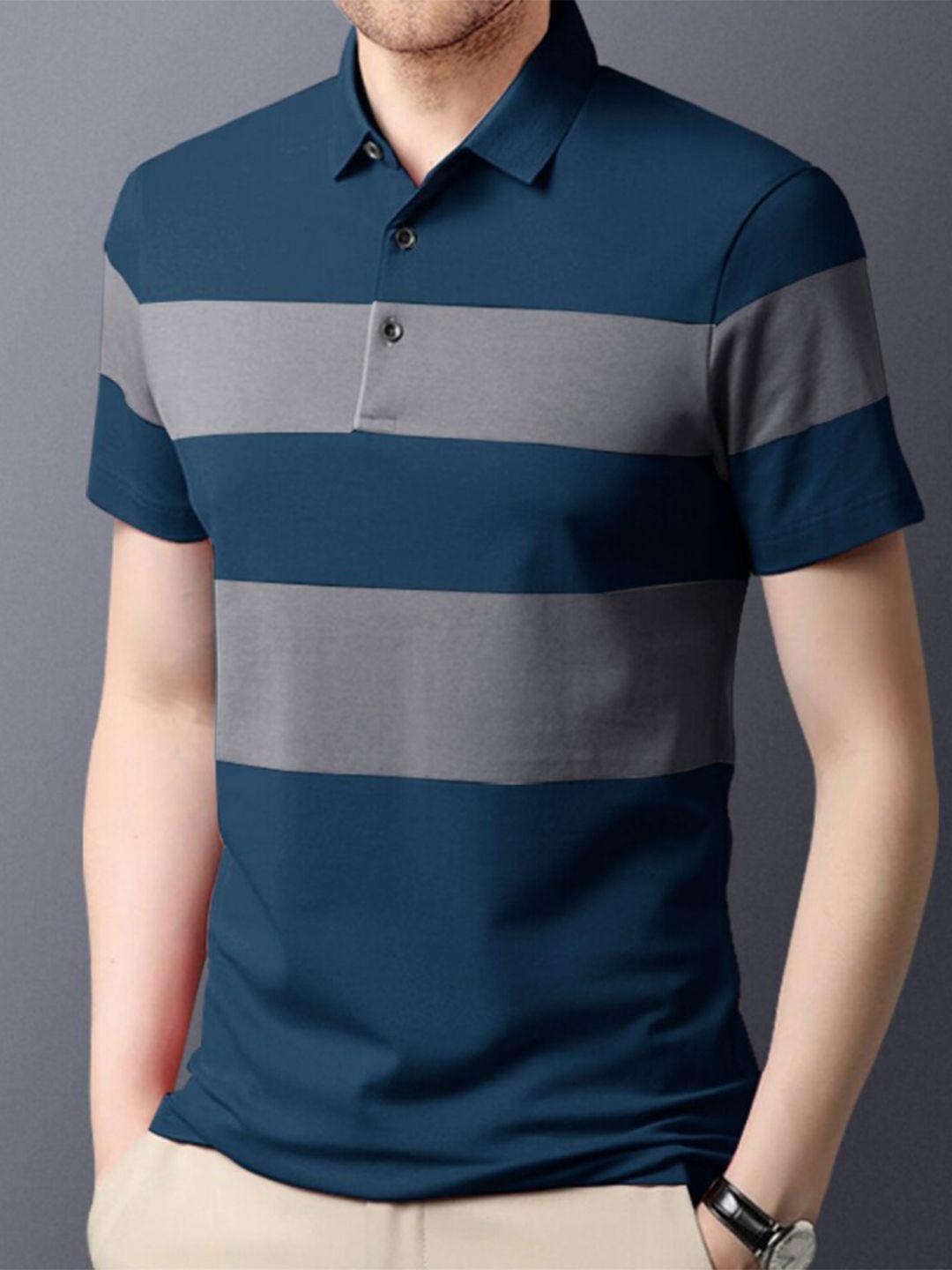 eyebogler striped polo collar cotton t-shirt