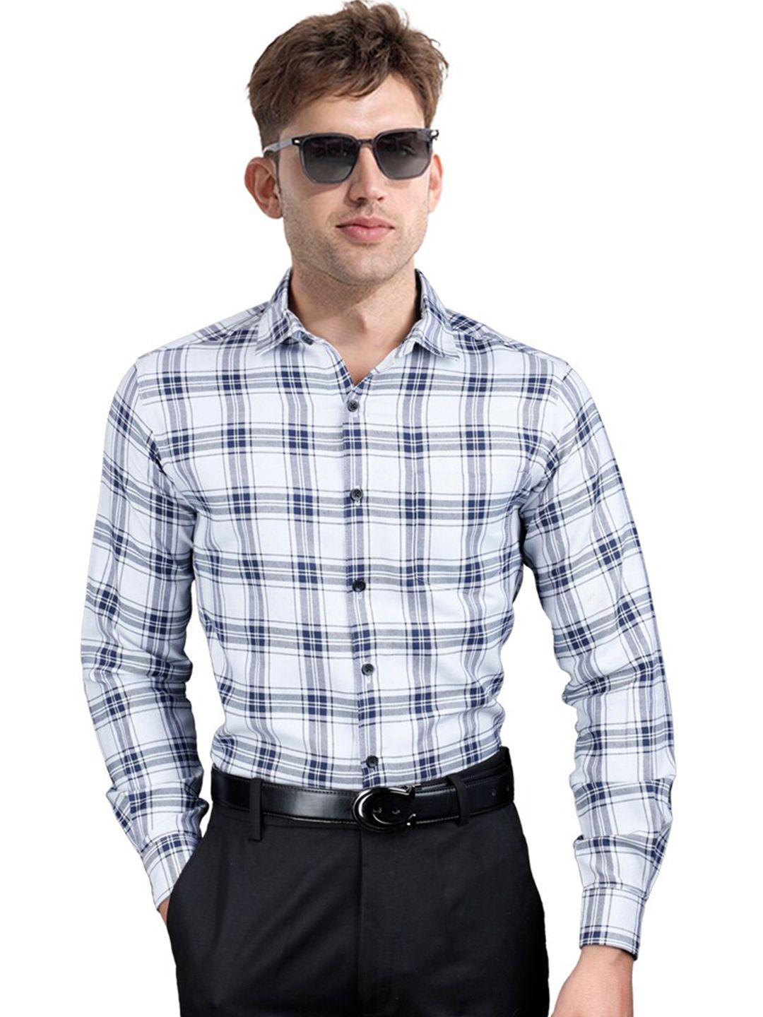 eyebogler tartan checks spread collar long sleeves formal shirt