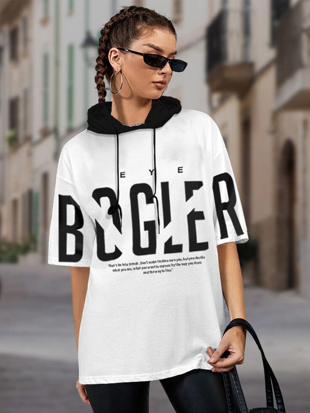 eyebogler typography printed hooded drop shoulder oversized cotton t-shirt