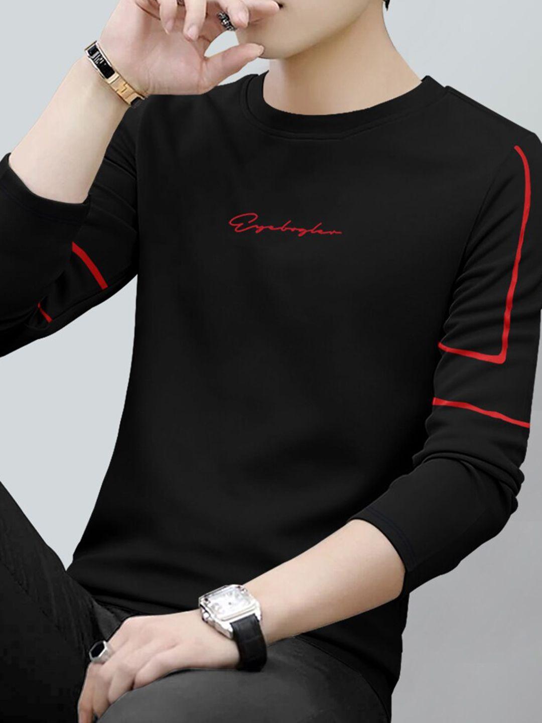 eyebogler typography round neck long sleeves pockets casual t-shirt