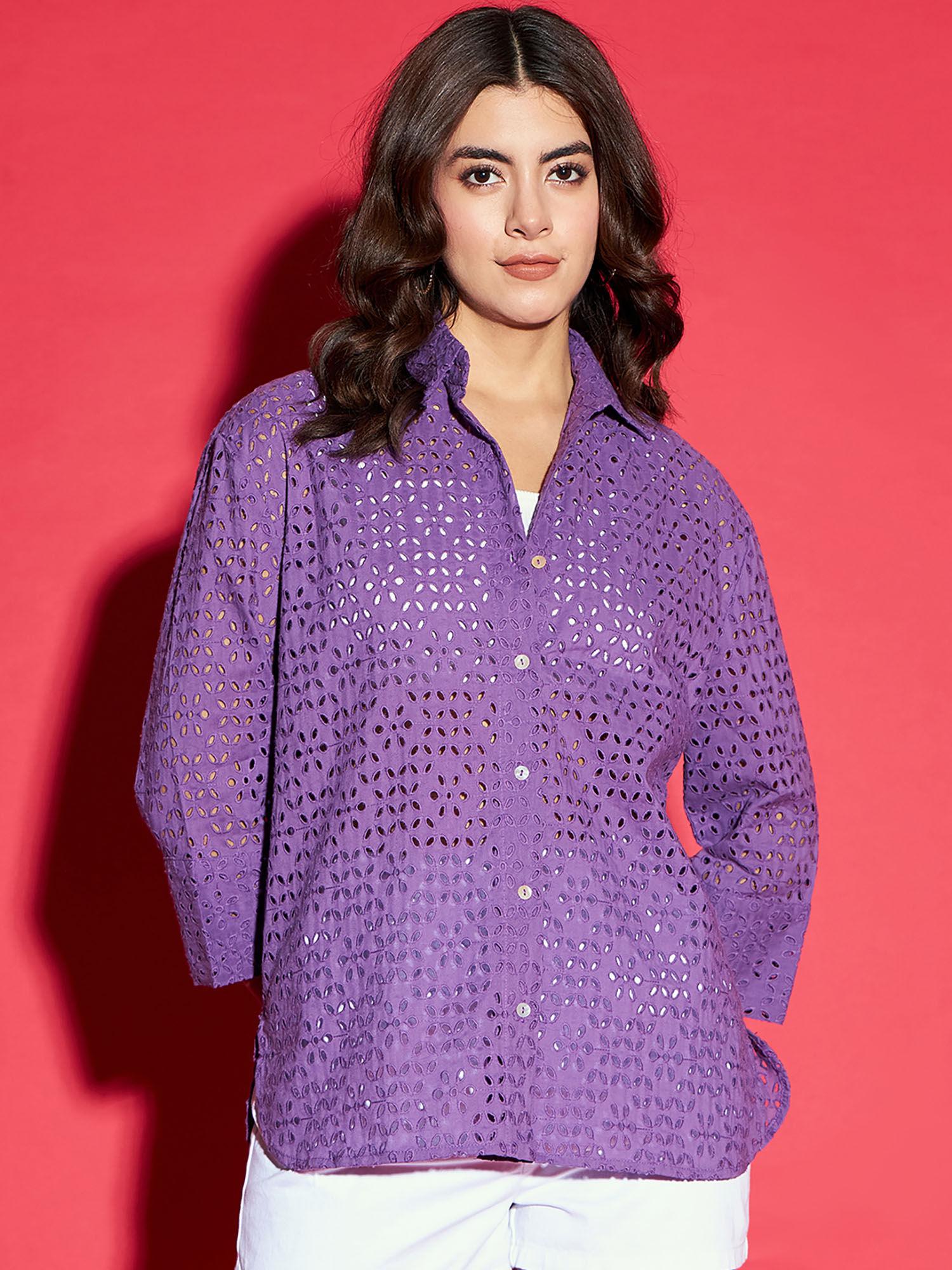 eyelet embroidered button up oversized shirt