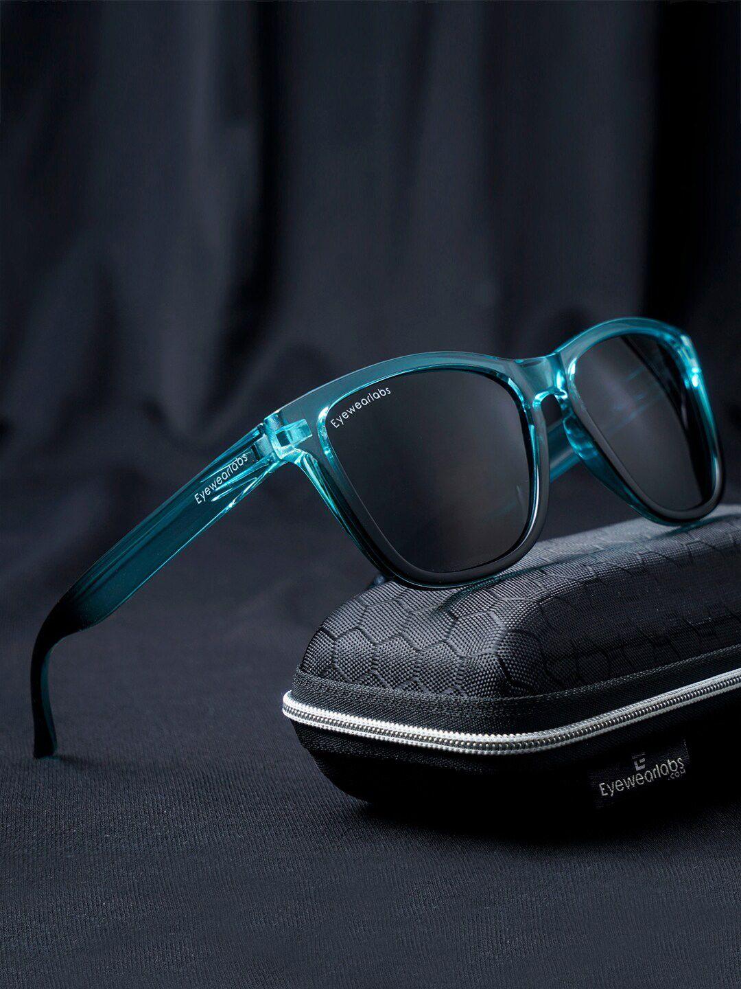 eyewearlabs unisex black lens & blue oversized sunglasses with polarised and uv protected lens