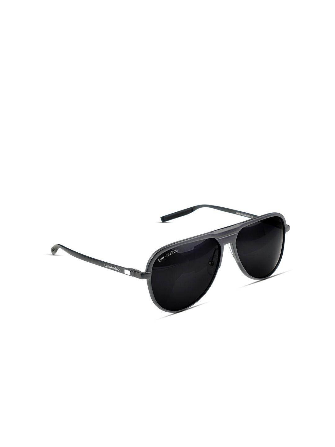 eyewearlabs unisex black lens & black aviator sunglasses with polarised and uv protected lens