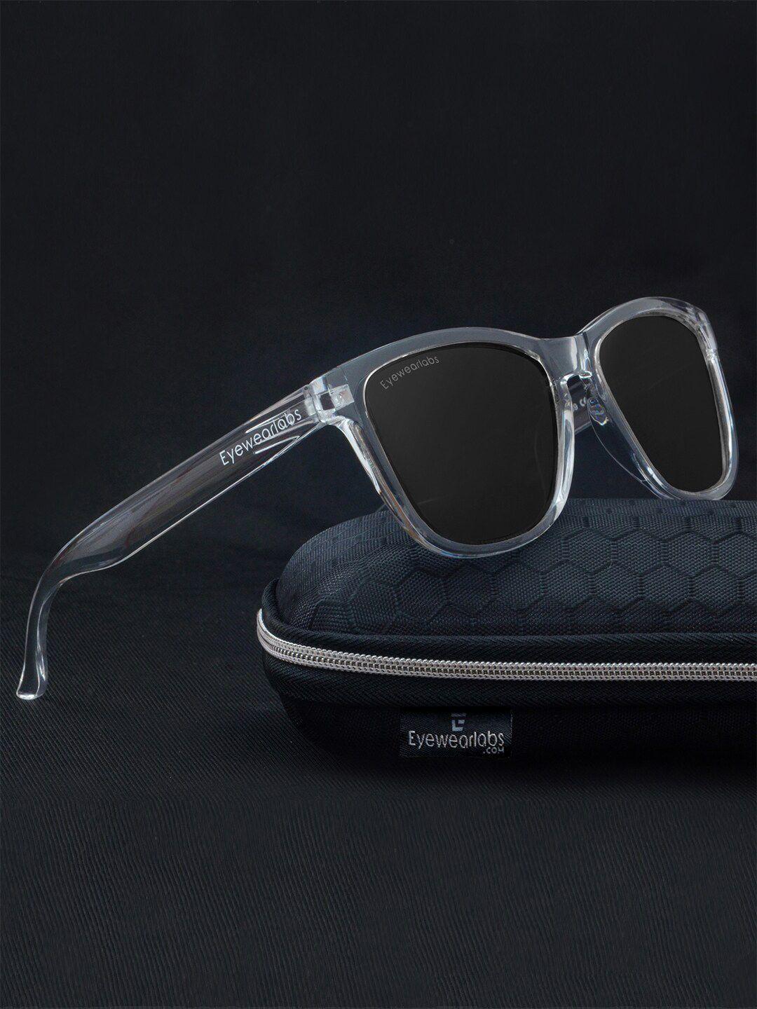 eyewearlabs unisex black lens & white wayfarer sunglasses with polarised and uv protected lens