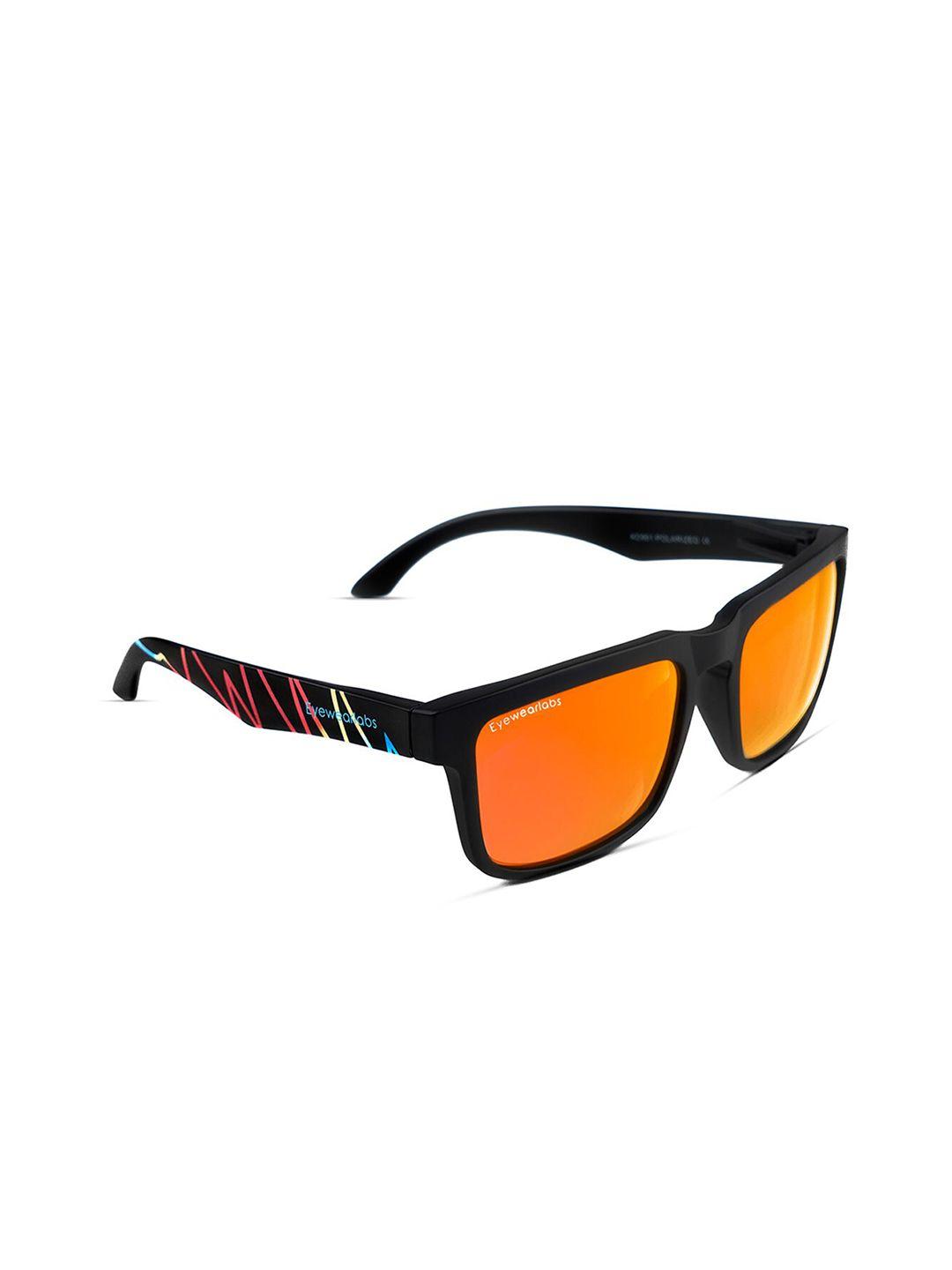 eyewearlabs unisex orange lens & black square sunglasses with polarised and uv protected lens