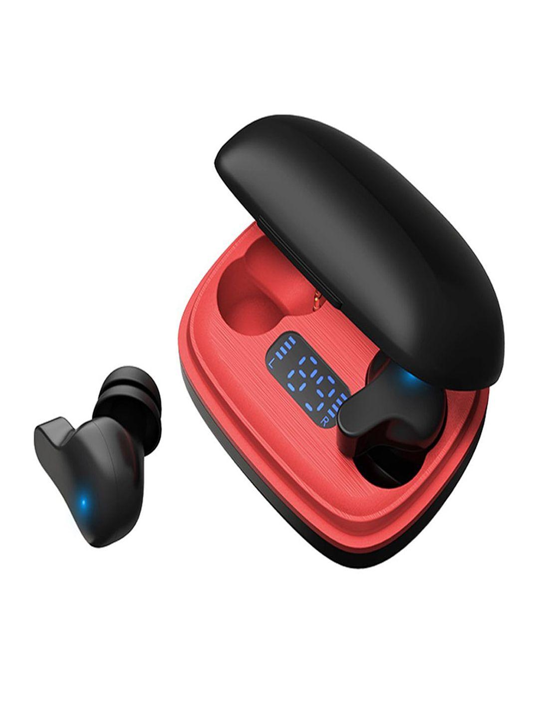 eynk black & red solid bluetooth 5.0 earbuds with potable 400mah charging box