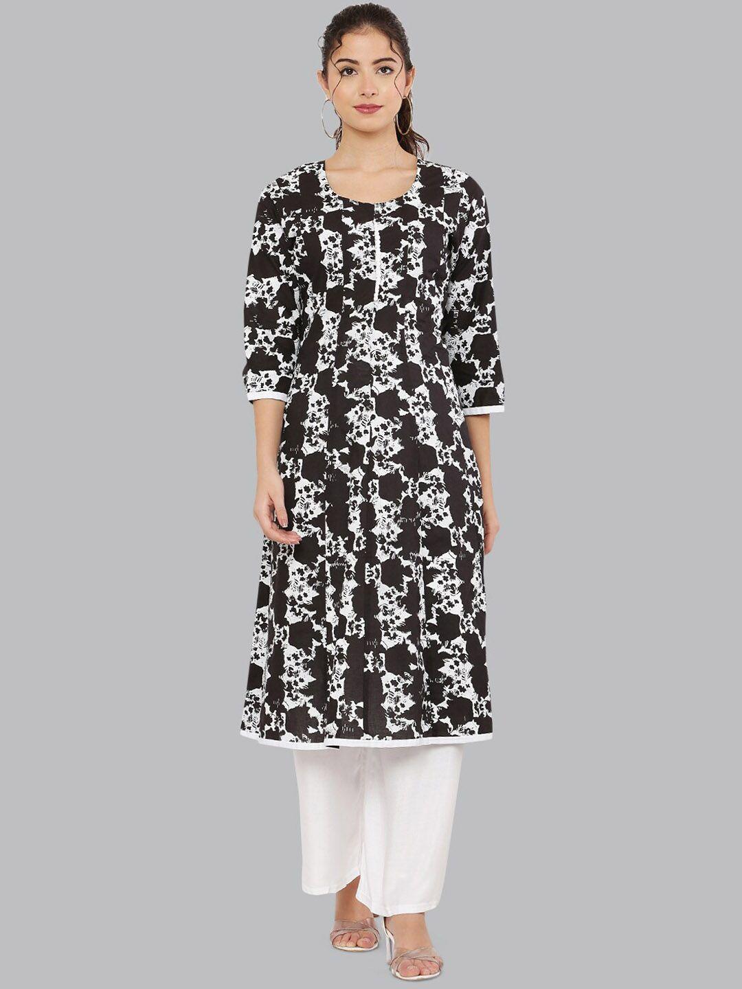 ezis fashion women black printed cotton dyed anarkali kurta