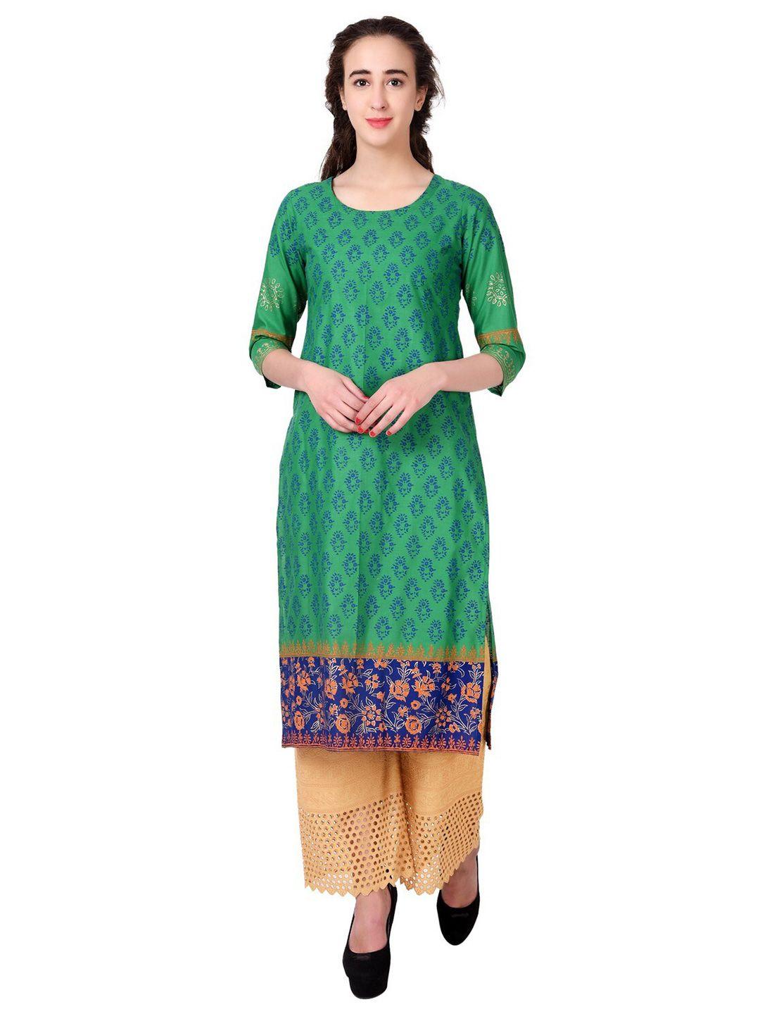 ezis fashion women green ethnic motifs printed pure cotton kurta