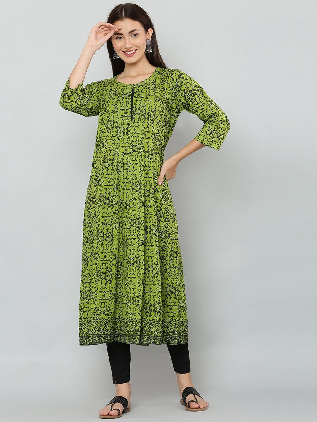 ezis fashion women green geometric printed anarkali kurta