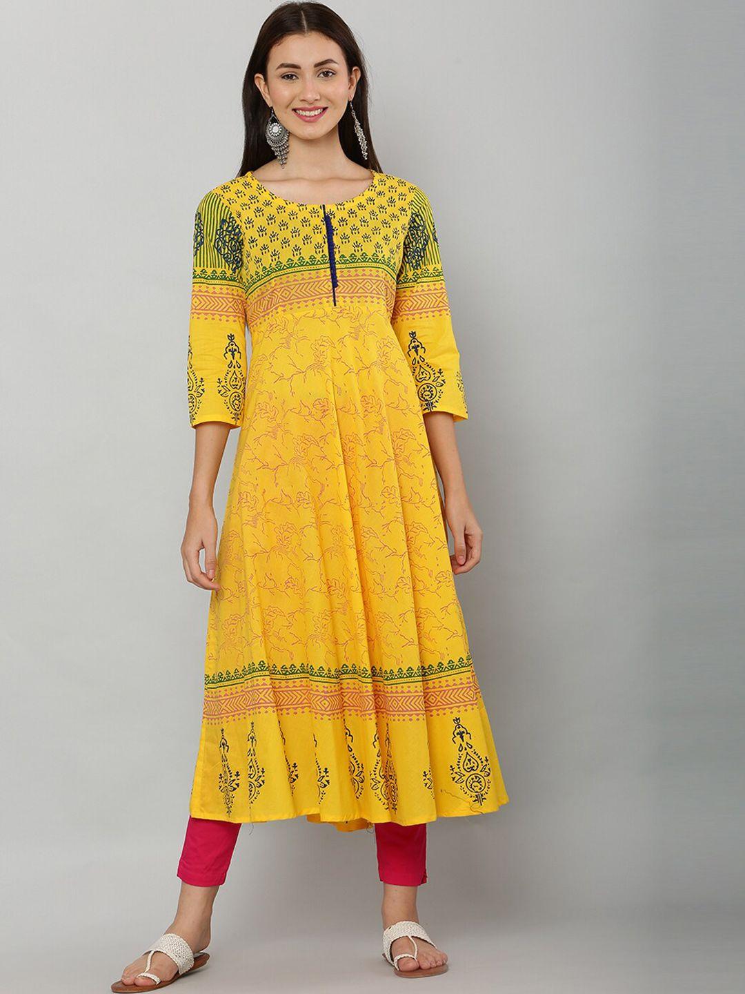 ezis fashion women yellow printed anarkali kurta