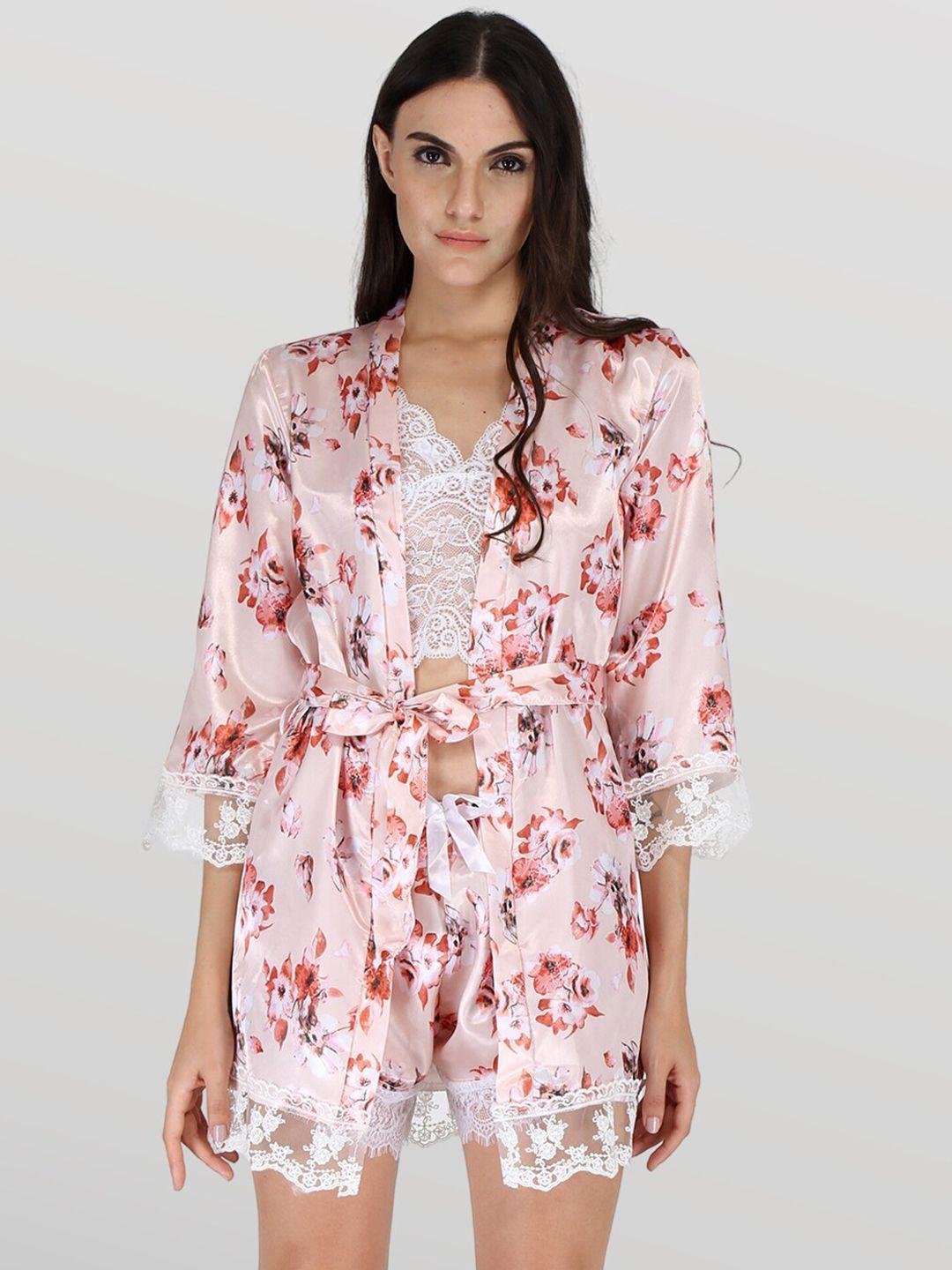 ezloot self design v-neck top & printed shorts with robe