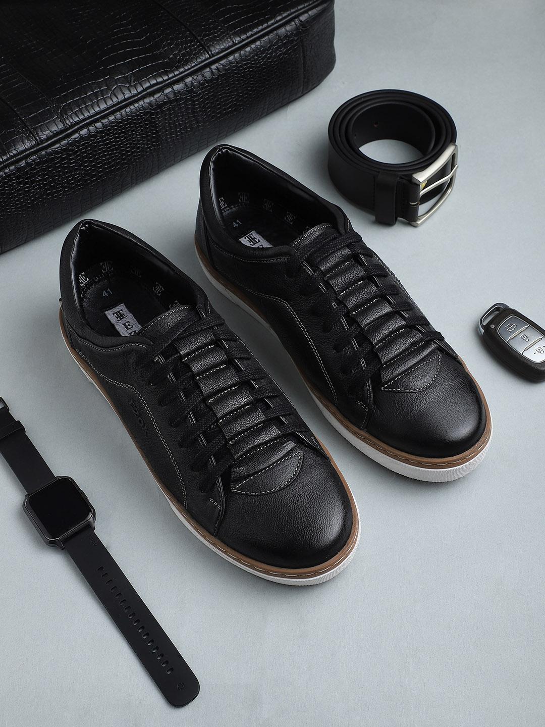 ezok men black leather slip-on sneakers