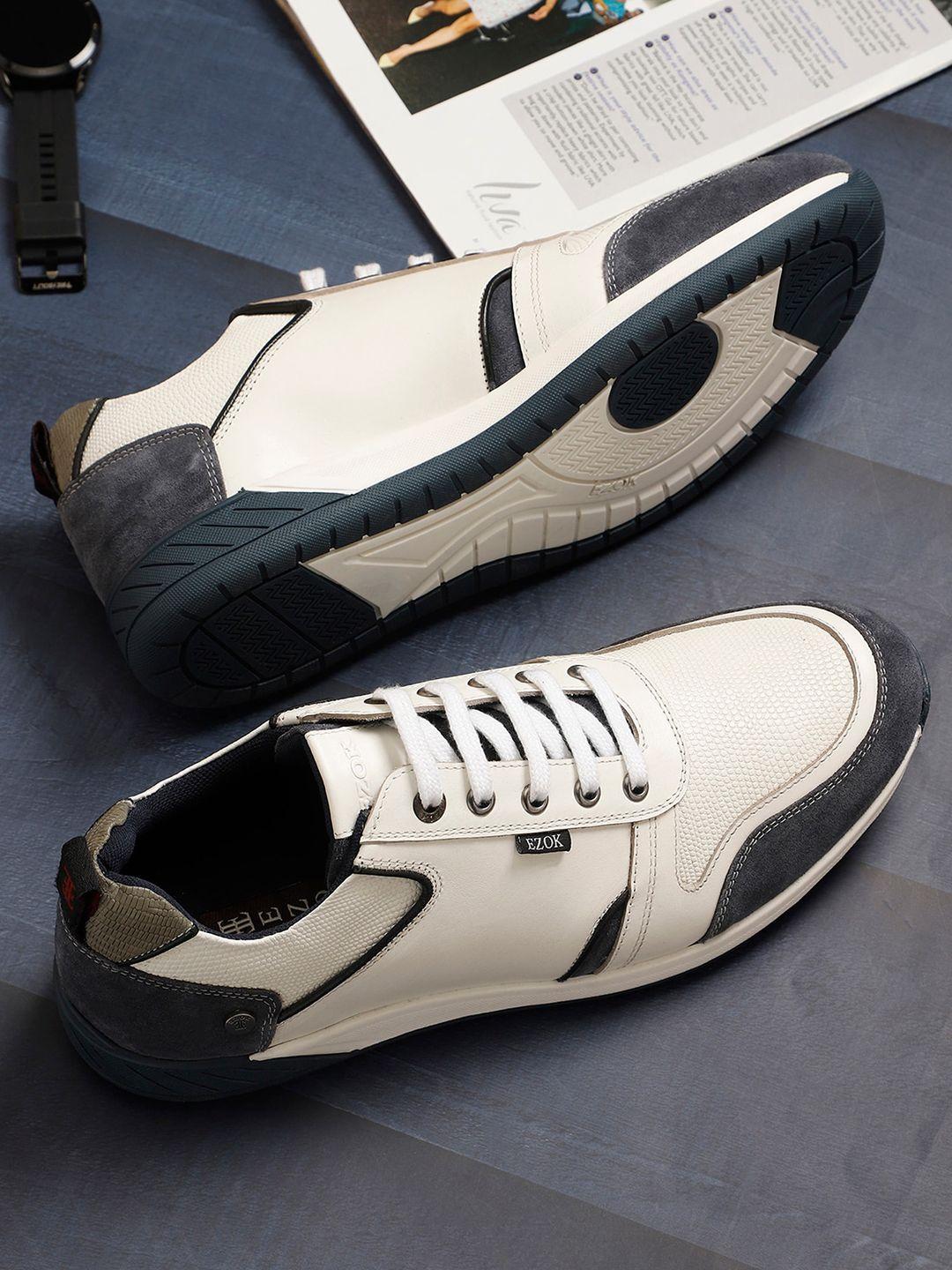 ezok men white colourblocked leather sneakers